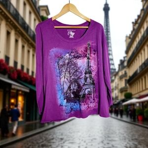 Just My Size JMS 2X Purple Eiffel Tower Long Sleeve Top